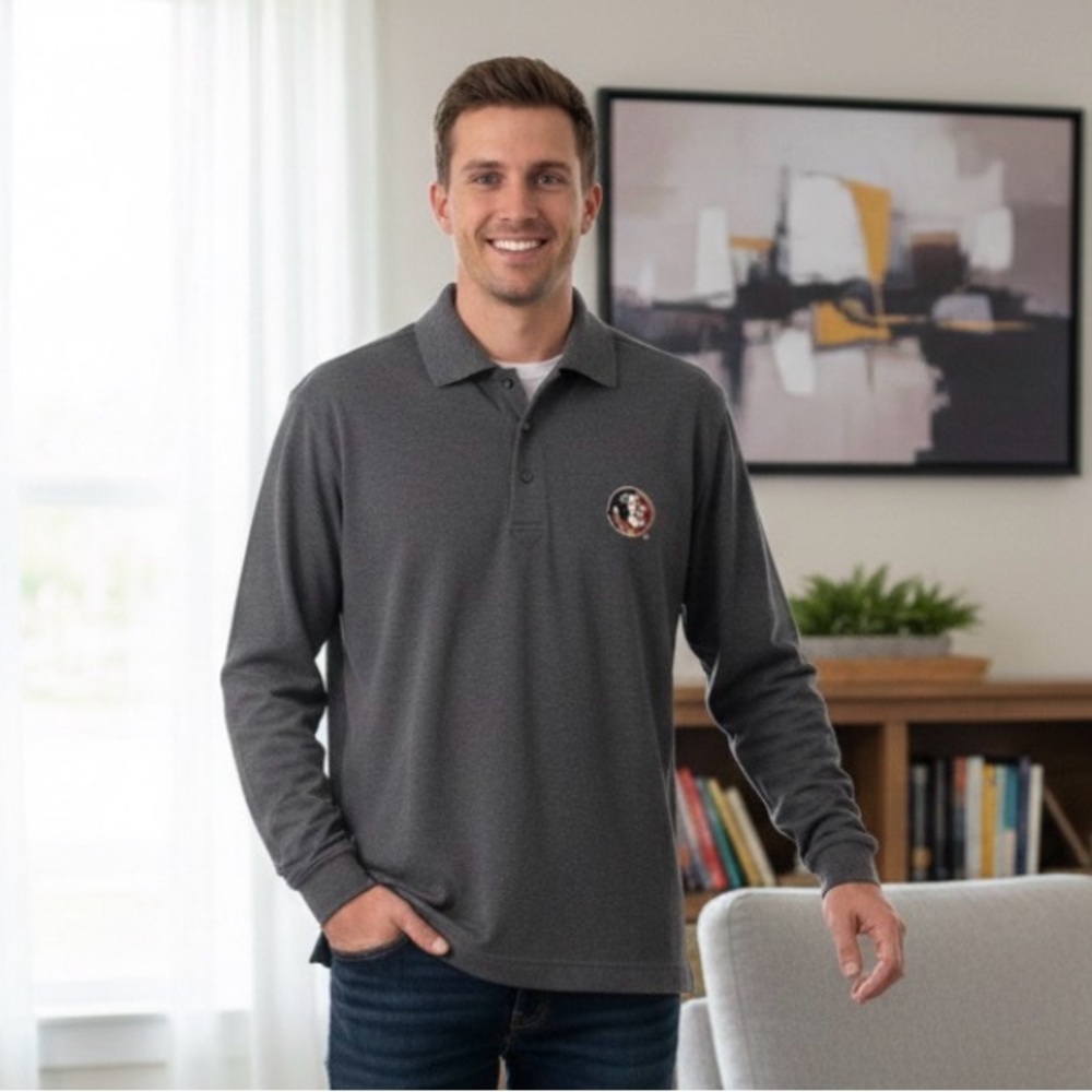Florida State University Long Sleeve Polo Cutter & Buck L Gray DryTec Academia